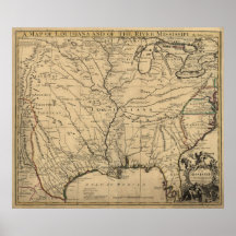 Territorio y río Misisipi de Luisiana de 1721 mapa Poster