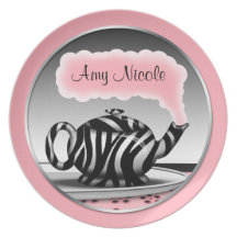 Tetera del estampado de zebra - rosa 10" placa plato para fiesta