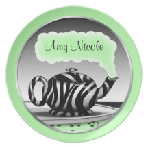 Tetera del estampado de zebra - verde 10" placa plato de cena