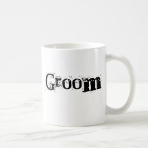 Texto negro del novio taza de café