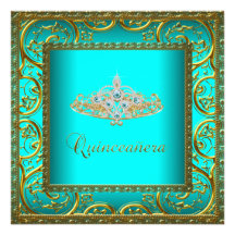 Tiara azul Quinceanera del oro del trullo Invitación