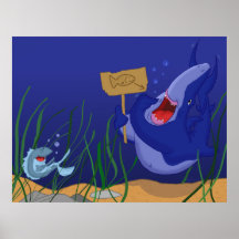 Tiburón hambriento y poster de risa de los pescado