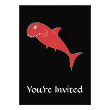Tiburón rojo en negro invitaciones personalizada