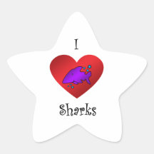 Tiburones del corazón I en púrpura Pegatina Forma De Estrella Personalizada