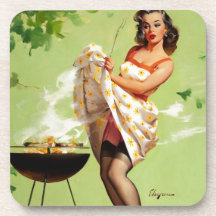 Tiempo caliente de la barbacoa - Pin retro encima  Posavasos De Bebida