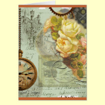 Tiempo de Steampunk y rosas amarillos tarjetas