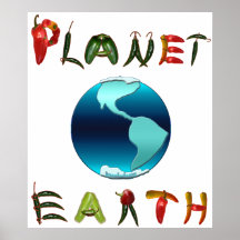 Tierra del planeta con pimientas de chile poster