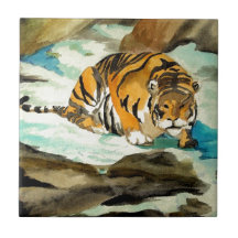 Tigre de la acuarela azulejos ceramicos