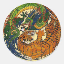TIGRE DEL DRAGÓN ETIQUETA REDONDA