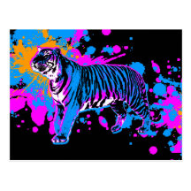 Tigre retro de la salpicadura de la pintura de los postal