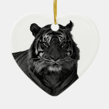 Tigre salvaje en blanco y negro ornamento de navidad