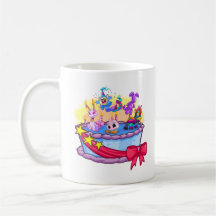 Tiro del grupo de la torta de cumpleaños taza de café