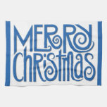Toalla de cocina azul de las Felices Navidad