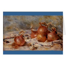 Todavía de Renoir la vida con las cebollas (1881) Tarjetón