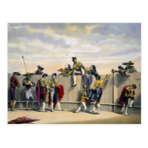 Toreros que descansan entre los toros postales