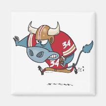 toro divertido del dibujo animado que juega a fútb imán para frigorífico