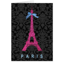 Torre Eiffel de las rosas fuertes en falso brillo Tarjetón