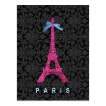 Torre Eiffel de las rosas fuertes en falso brillo Postales