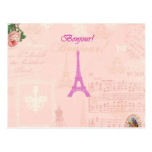 Torre Eiffel rosada del vintage Postal