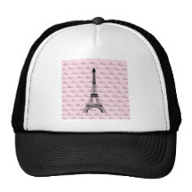 Torre Eiffel rosada y negra de París Gorros Bordados