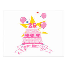 Torta de cumpleaños de 25 años tarjetas postales