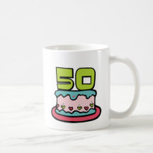 Torta de cumpleaños de 50 años taza de café