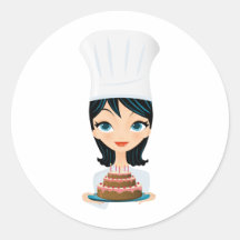 Torta de cumpleaños del cocinero de la mujer pegatina redonda