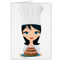 Torta de cumpleaños del cocinero de la mujer tarjeta