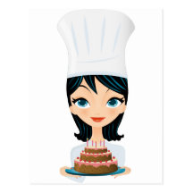 Torta de cumpleaños del cocinero de la mujer postales