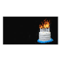 Torta de cumpleaños llameante tarjetas fotograficas personalizadas