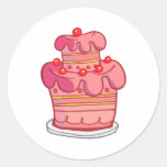 Torta rosada inclinada pegatina redonda