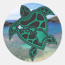 Tortuga de Oahu de la bahía de Hawaii Hanauma Etiqueta Redonda