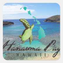 Tortuga de Oahu de la bahía de Hawaii Hanauma Pegatina Cuadradas Personalizada
