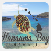 Tortuga de Oahu de la bahía de Hawaii Hanauma Pegatinas Cuadradas Personalizadas