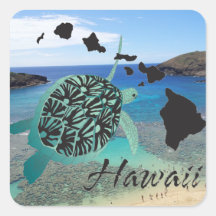 Tortuga de Oahu de la bahía de Hawaii Hanauma Pegatina Cuadradas Personalizadas