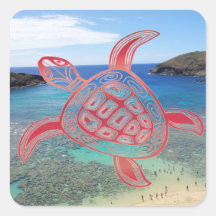Tortuga de Oahu de la bahía de Hawaii Hanauma Calcomania Cuadradas Personalizadas