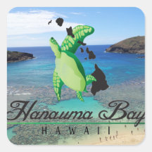 Tortuga de Oahu de la bahía de Hawaii Hanauma Calcomanías Cuadradases