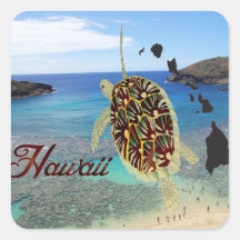 Tortuga de Oahu de la bahía de Hawaii Hanauma Calcomanía Cuadradas Personalizadas