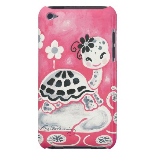 Tortuga linda del chica con las flores y los remol barely there iPod carcasas