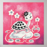 Tortuga linda del chica con las flores y los remol posters