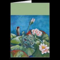 Tortuga y lilypads tarjetas