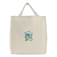 Tote bordado personalizable azul de la flor de la  bolsa