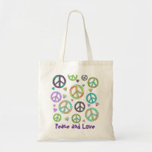 Tote de la paz y del amor bolsa lienzo