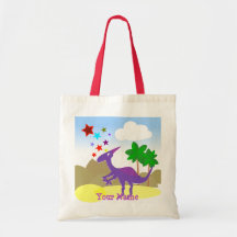 Tote púrpura del bolso del dinosaurio del dibujo a bolsas