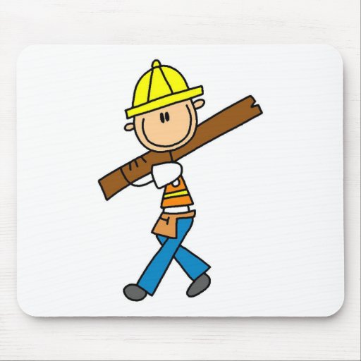Trabajador de construcción con la madera de constr tapetes de raton