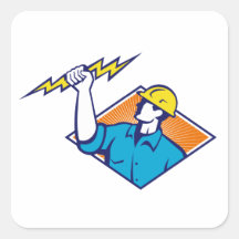 Trabajador de construcción del electricista retro calcomania cuadradas personalizada
