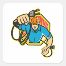 Trabajador de construcción del electricista retro calcomanías cuadradass personalizadas