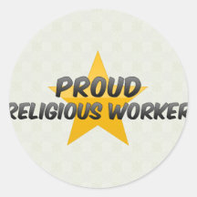 Trabajador religioso orgulloso etiqueta redonda