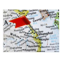 Trace el perno colocado en Shangai, China en mapa, Postal