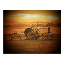 Tractor antiguo postal